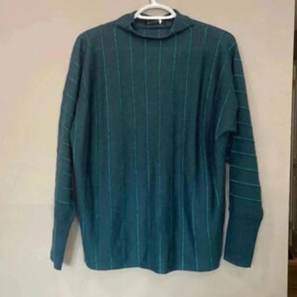 Nannette Teal Striped Turtleneck Sweater